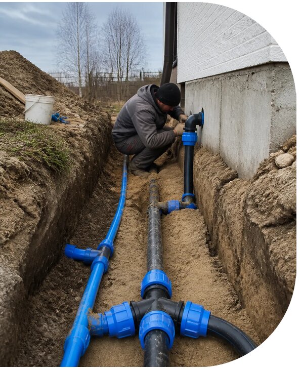 Монтаж наружного водопровода на участке под ключ в Камышине